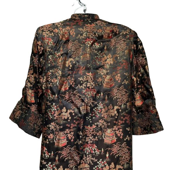 Peony Chinese Flower Blossom Tree Satin Dressing Gown Robe Dress Vintage size 34 - Picture 6 of 7